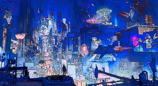 città cyberpunk neon pioggia futuristica
