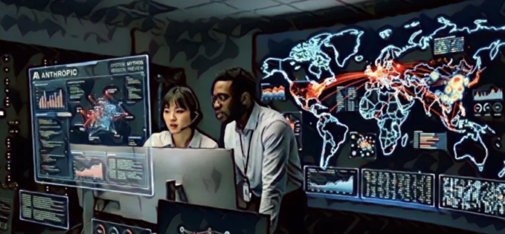 Concetto di cybersecurity con IA avanzata e vulnerabilità digitali globali